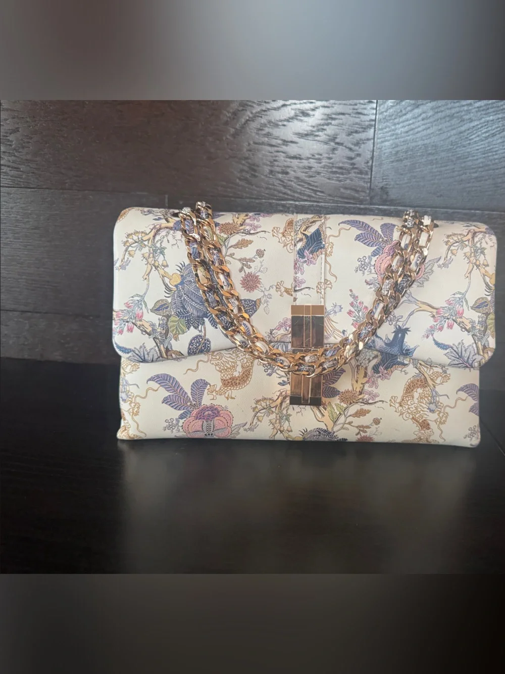 Floral Ivory Chain Strap Shoulder Bag